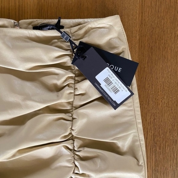 Lamarque Aricia Beige Ruched Leather Skirt US4 New With Tags - Picture 8 of 11